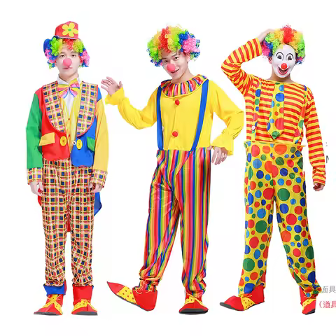 Halloween Adult Funny Circus Clown Jumpsuit Carnival Party Cosplay Men Costume Dress Up No Wig