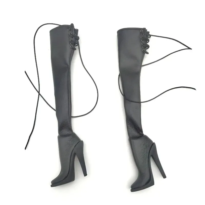 1/6 Scale Female High-heeled Shoes Long Pu Leather Boots with Feet Mold for 12in Action Figure Detachable Feet Toys