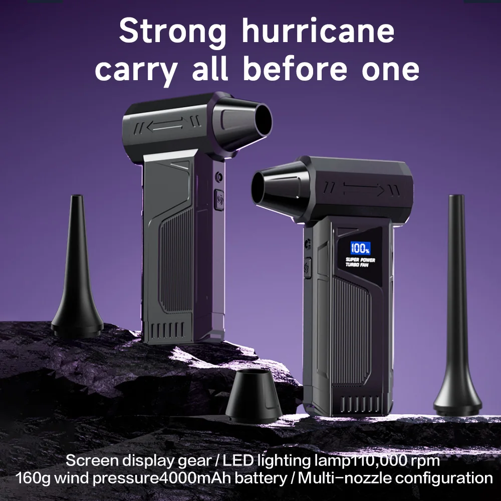 

(110,000 RPM + 160g) Turbofan/Blower/Dust Extractor, LED + 4-Speed Adjustment + 3 Attachments, Universal for Vehicles/Computers