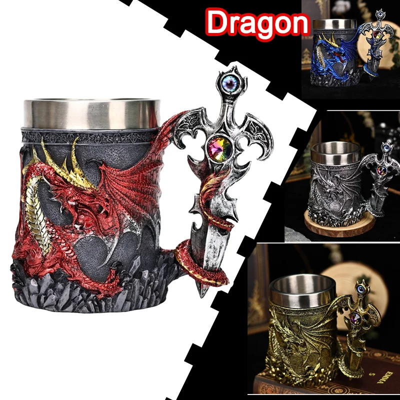 

Strange Dragon Warrior Stainless Steel Beer Mug 3D Rare Coffee Whiskey Party Bar Cup Home Wine Cabinet Decoration Festival Gifts