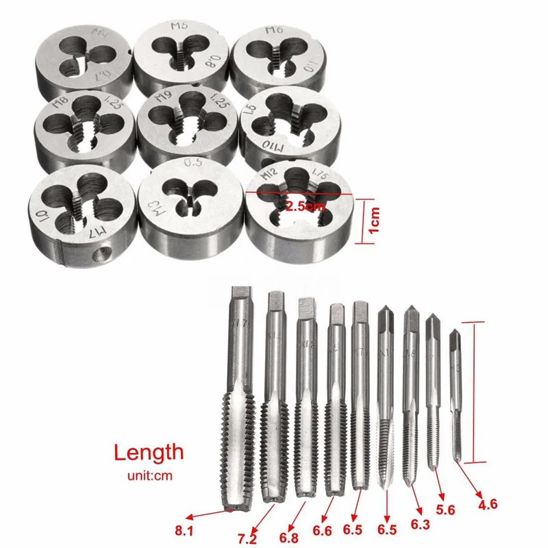 12/20Pcs Metric Hand Tap and Die Set M3-M12 Screw Thread Plugs Straight Taper Reamer Tools Hardware Tool Portable Universal