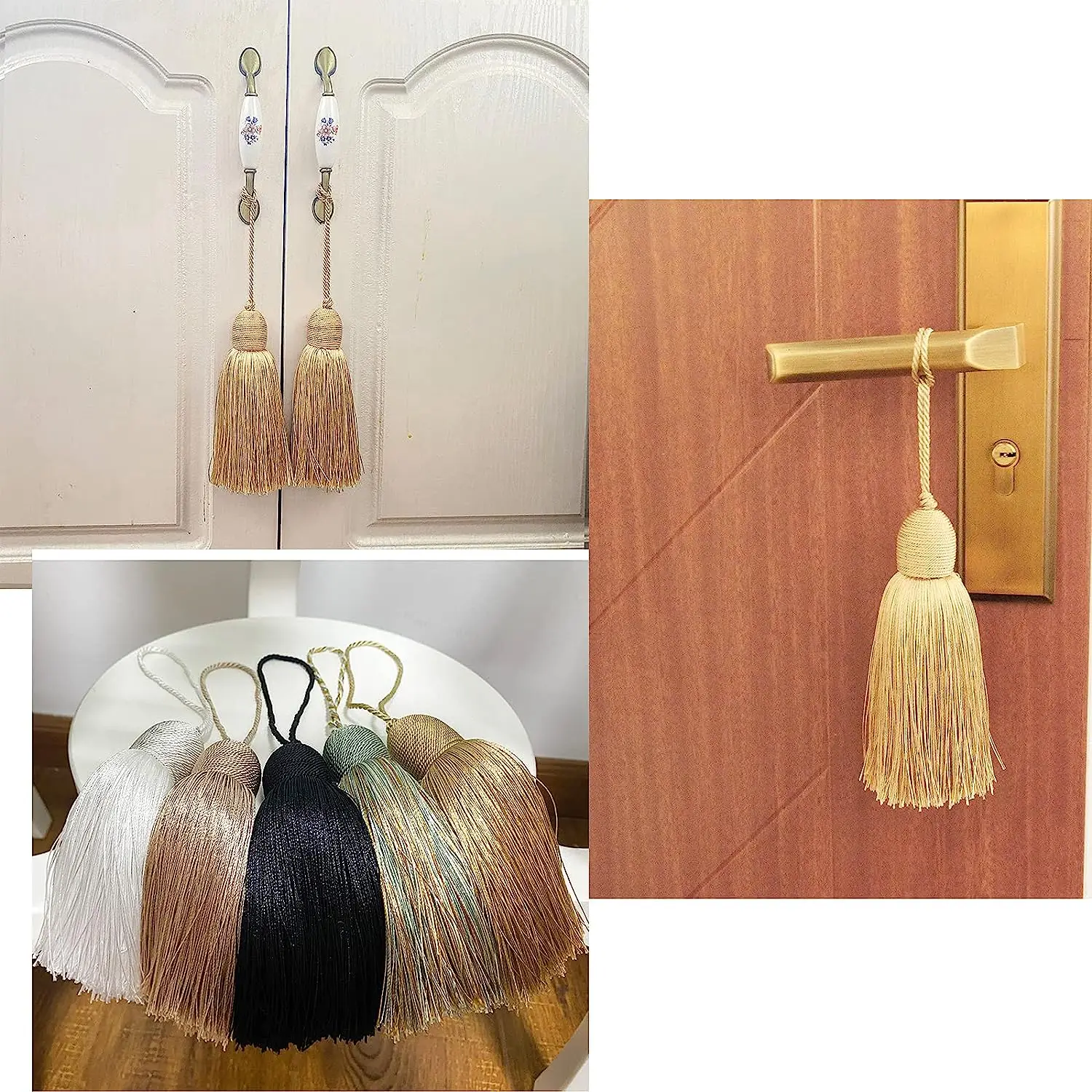 1Pc Hanging Rope Tassels Sewing Bang Silk Fringe Trim Key Tassel for DIY Curtain Accessories Home Decoration Bag Gift Gold Brush