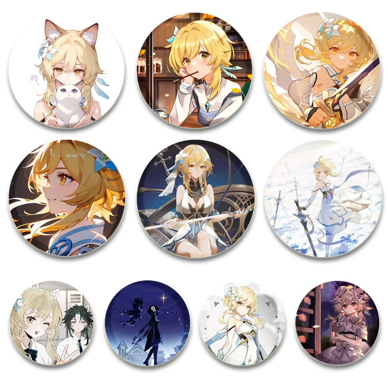 Anime Genshin Impact Enamel Pin Game Cartoon Characters Lumine Brooches Round Badge Backpack Hat Jewelry Accessories Gifts