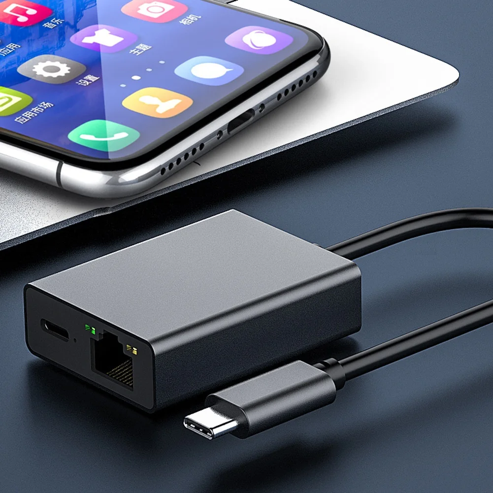 ABKU-1000Mbps Type-C To RJ45 Internet Cable Network Card USB Type-C To Ethernet Adapter Support PD Charging For Mobile Phone