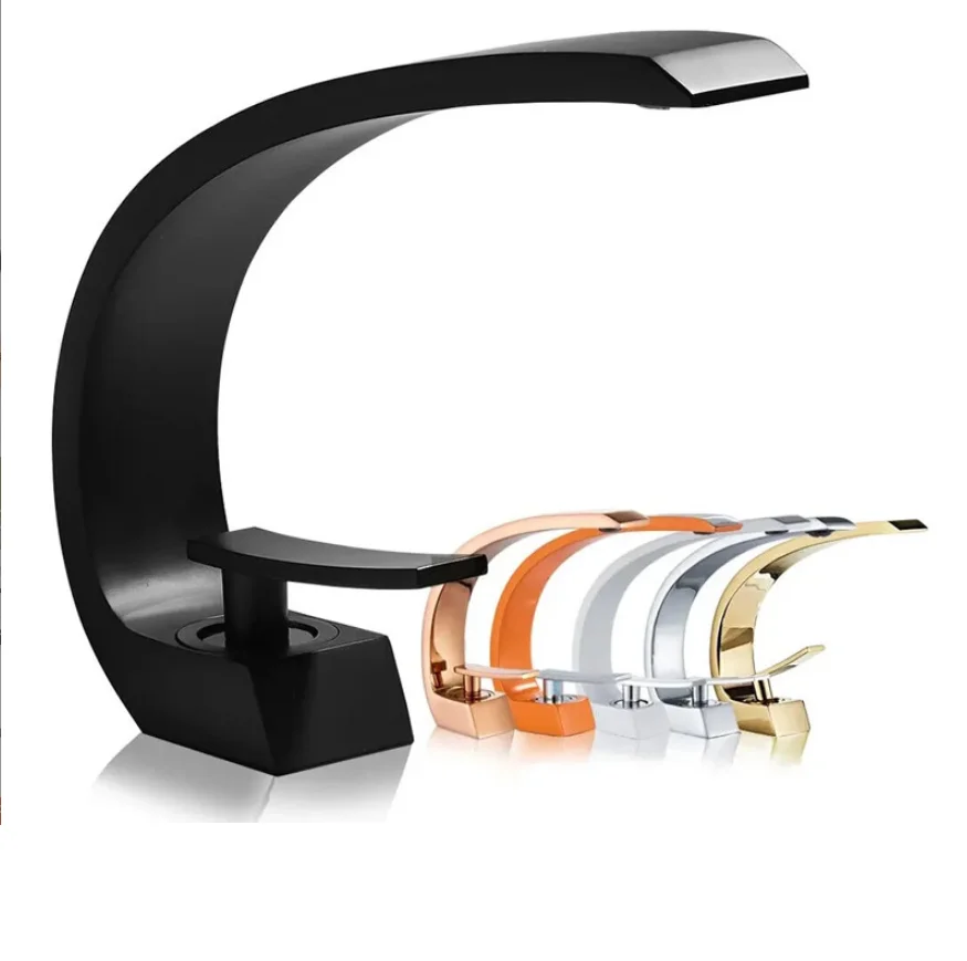 

Black and silver basin faucet, hot and cold bathroom countertop basin single-hole multi-color mixed water faucet