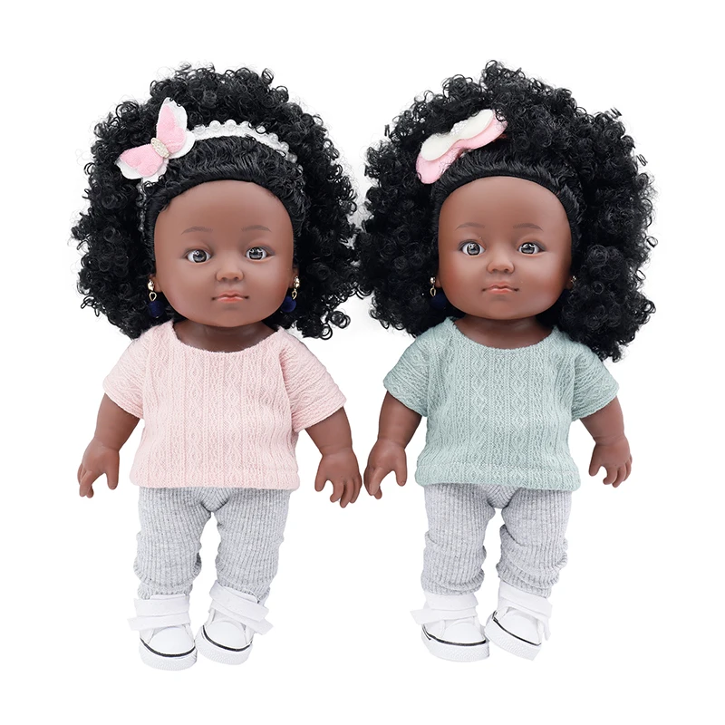 25cm Newborn Reborn African Doll Baby With Curly Hair Simulation Soft Vinyl Children Lifelike Toy Birthday Toys Dolls For Babies