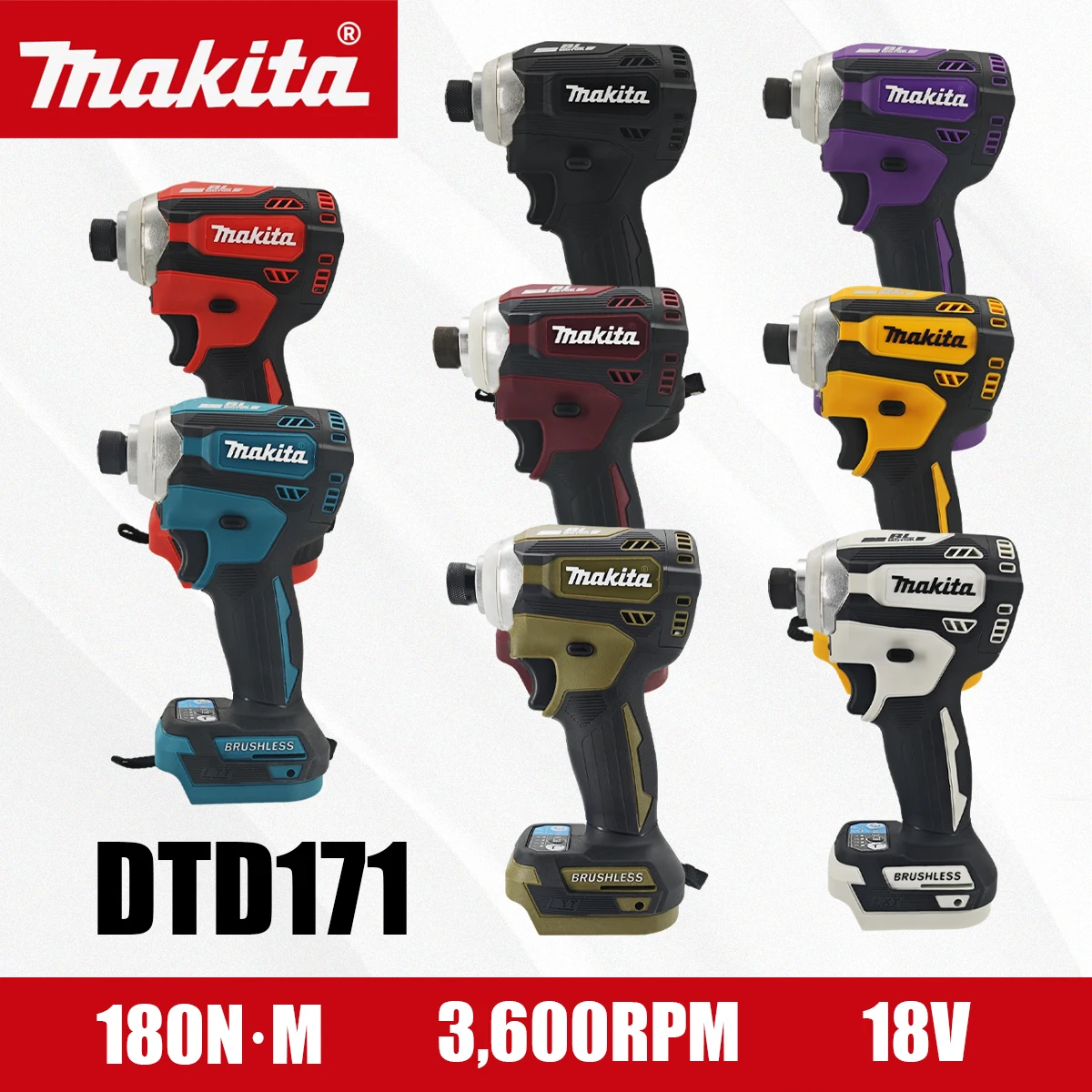 

Бесщеточный аккумуляторный ударный шуруповерт Makita DTD171 18В с LED-подсветкой, перезаряжаемая дрель-шуруповерт, без аккумулятора и зарядного устройства, электроинструмент