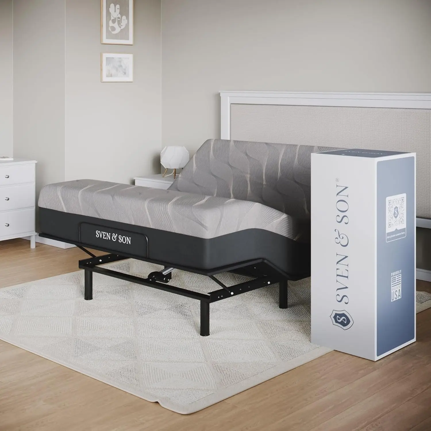 Essential Adjustable Bed Base (Frame) + 12 inch Memory Foam Matt (Medium), Easy Assembly, Head and, Customized