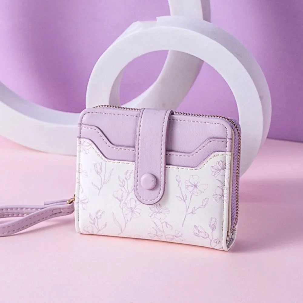 Floral Print Mini Coin Purse Bag Zipper Pouch Multi Function PU Leather Short Wallet Korean Ins Fashion ID Credit Card