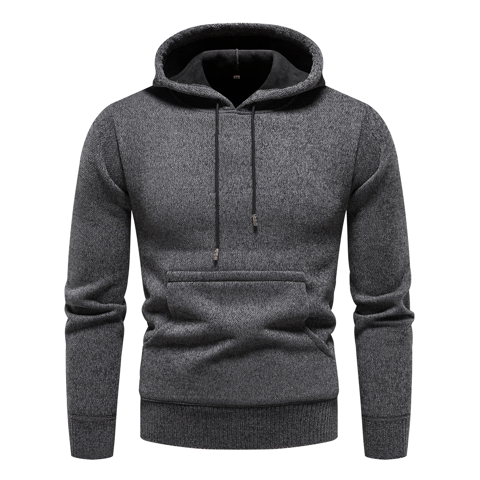 Men's Fleece Hoodies Knit Sweater Korean Sweatshirt Autumn Winter Pullovers Slim Fit American Y2K Cold Blouse Trendy Streetwear