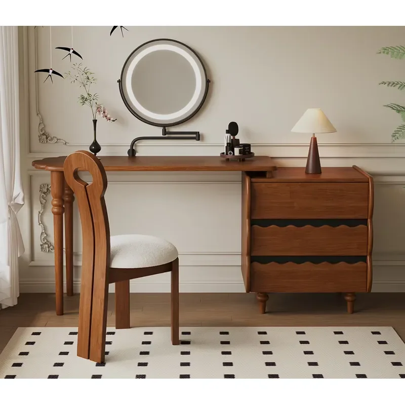 Functional Durable Modern Makeup Table Wall Mounted LED Mirror Three Drawer Storage Unit MDF Panel Bedroom Dressing Furniture