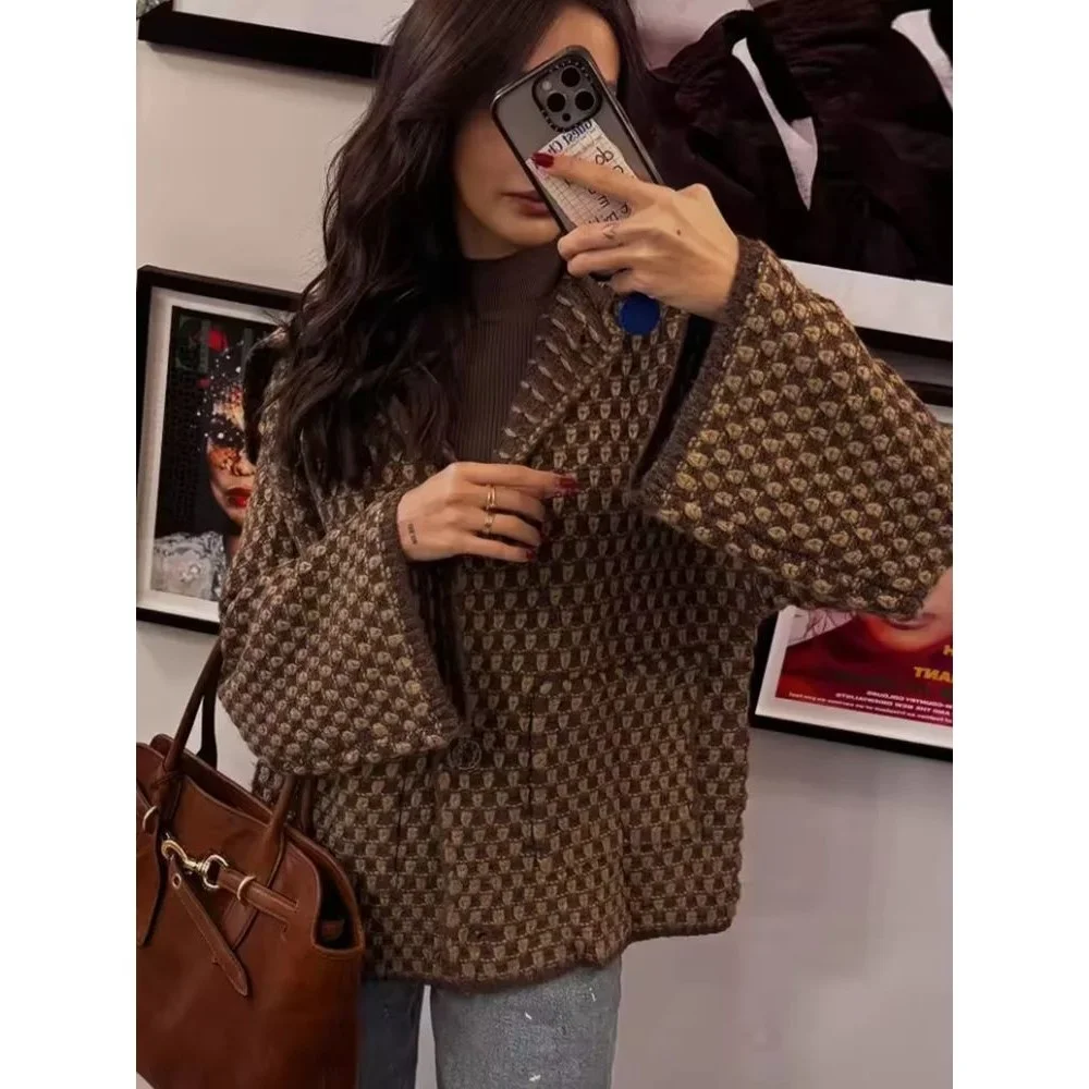 

Women's Knitted Jaet Coat Long Sve B Cleanfit Sle Autumn Winter Faion Ladies ort Outerwear 00% Other Material