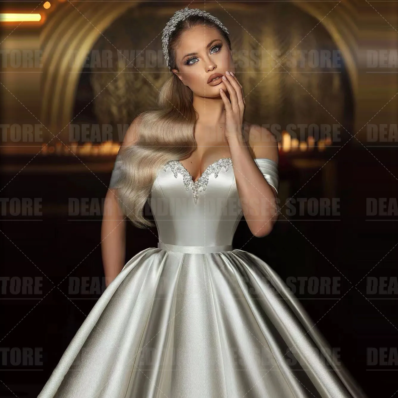 Splendidi abiti da sposa arabi una linea da donna con spalle scoperte con paillettes Sweetheart abiti da sposa eleganti formali Vestidos De Novia