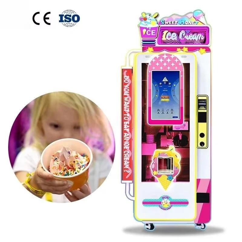Fully Automatic Ice Cream Vending Machine Coin/Bill/Credit Card Payment Cooling System Large Capacity Customized