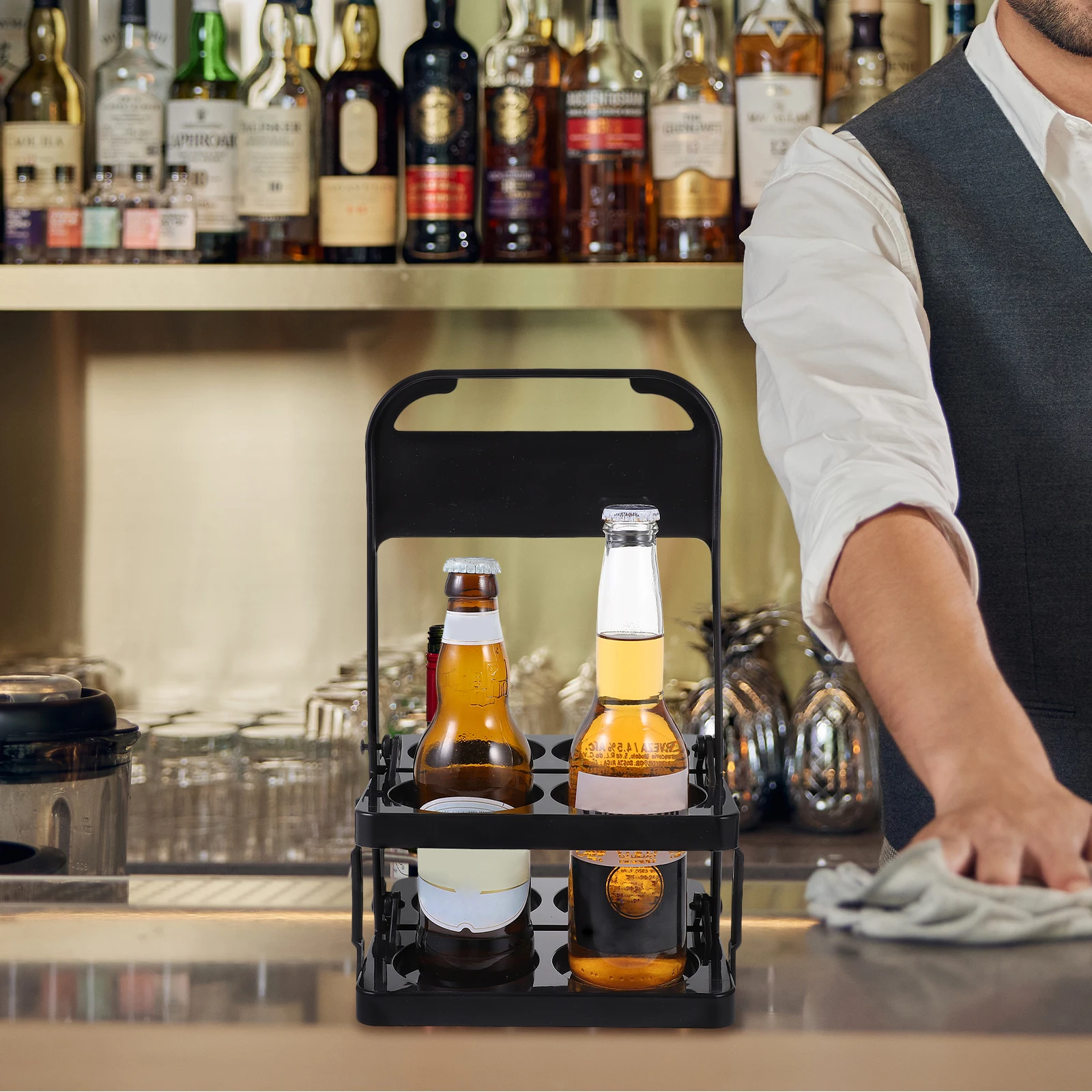 

Folding Beer Basket Portable Drink Holder Crate Plastic Handheld Reusable Beverage Carrier RackBeer RackDrink Rack Foldable