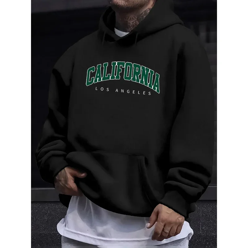 سويت شيرت رجالي فضفاض كاجوال بغطاء للرأس مع كاليفورنيا لوس أنجلوس مطبوع بأكمام طويلة بلوفر دافئ #4