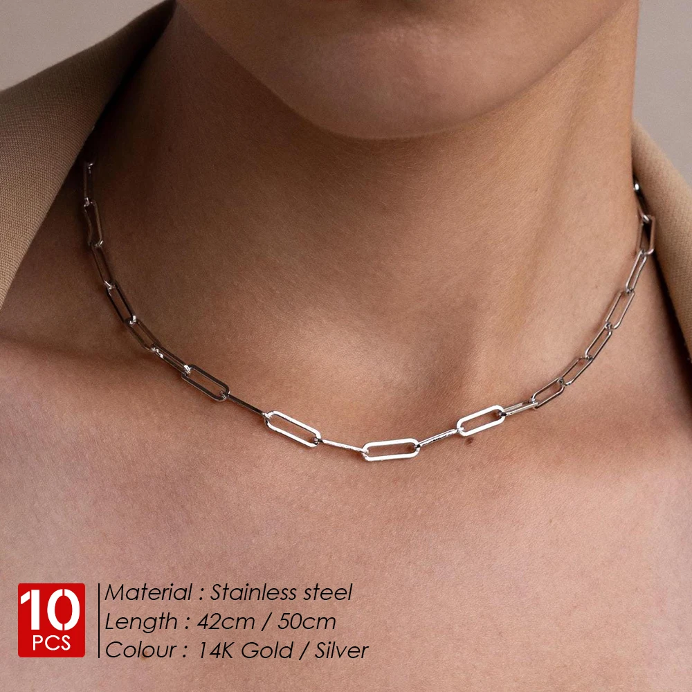 eManco 10 قطعة مشبك ورق ربط سلسلة المرأة قلادة الفولاذ المقاوم للصدأ الذهب قلادة ملونة ربط سلسلة مجوهرات Hot بالجملة #2