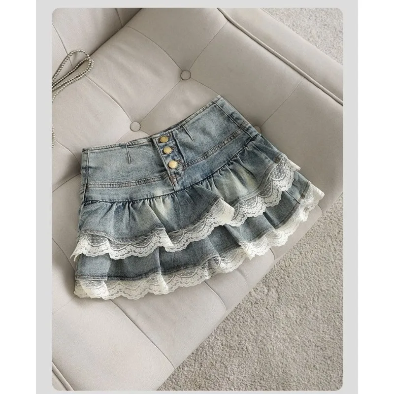 High-waisted Cake Skirts Denim Half New A-line Women's Summer Puffy Skirts Short Half Trendy Fashion Patchwork Women's Clothing