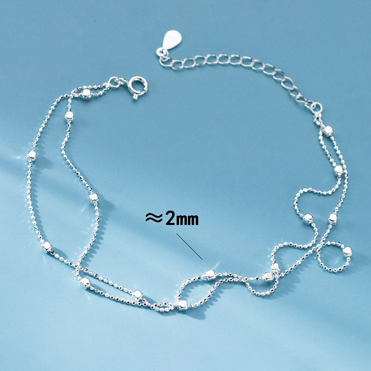 MIQIAO 925 Sterling Silver Bracelet On The Leg Ankle For Woman Jewelry Double-Layer Block Chain Accessories Girls Beach Jewelry