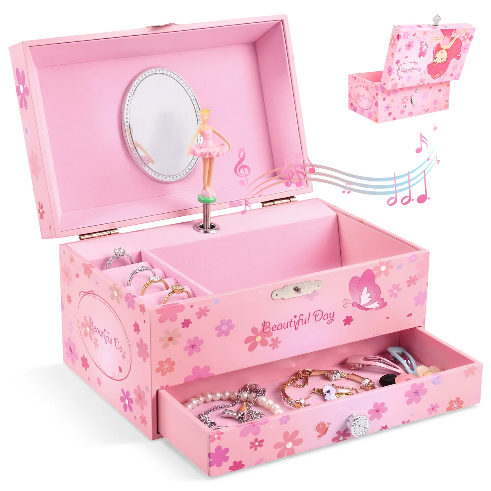 1Pc Dance Ballet Girl Music Box Jewelry Storage Box with Pull out Drawer Musical Jewellery Storage Boxes for Birthday Party Gift