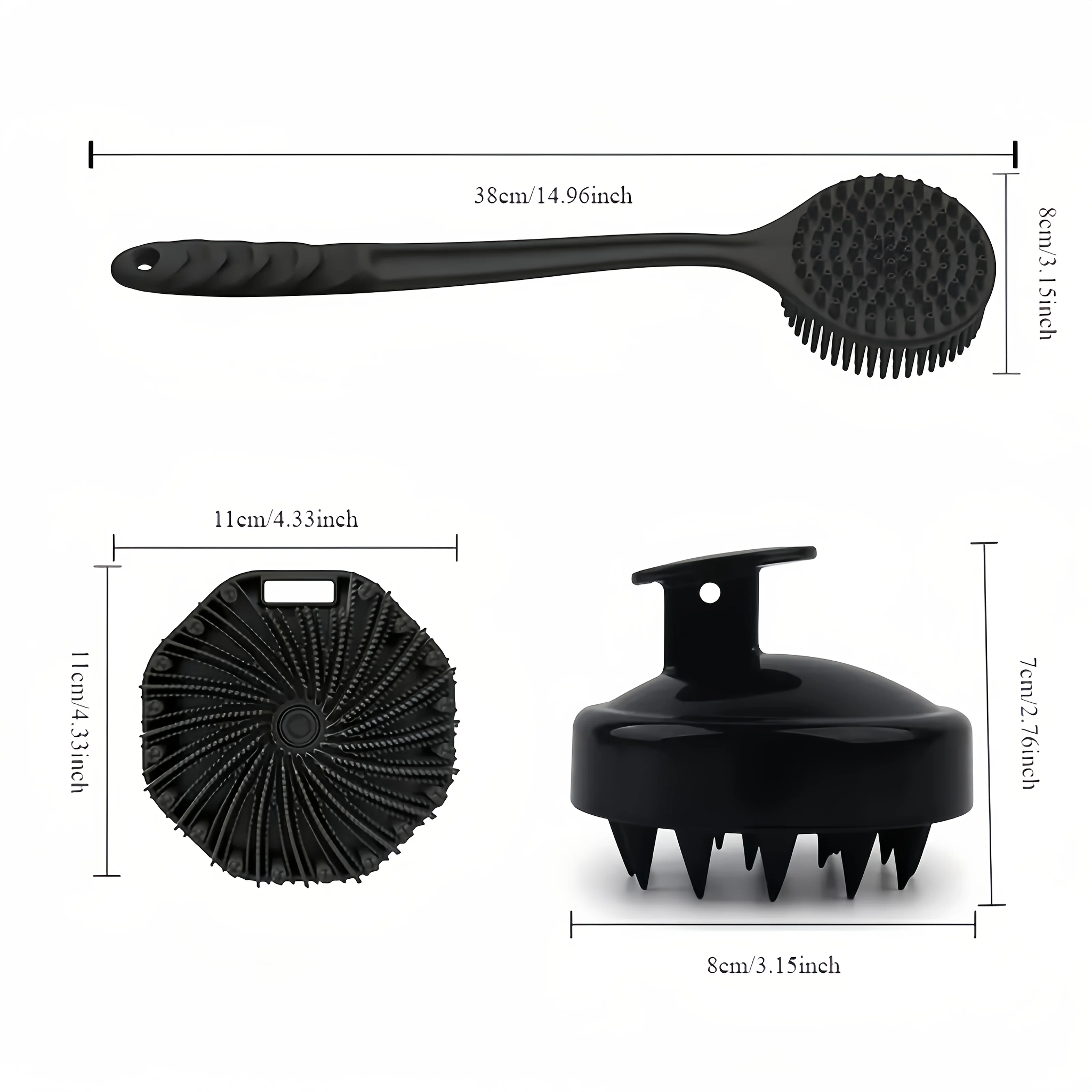 مجموعة فرش استحمام محمولة مثبتة على الحائط مكونة من 3 قطع، وفرشاة تنظيف فروة الرأس، وفرشاة استحمام ذات مقبض طويل وفرشاة للجسم #5