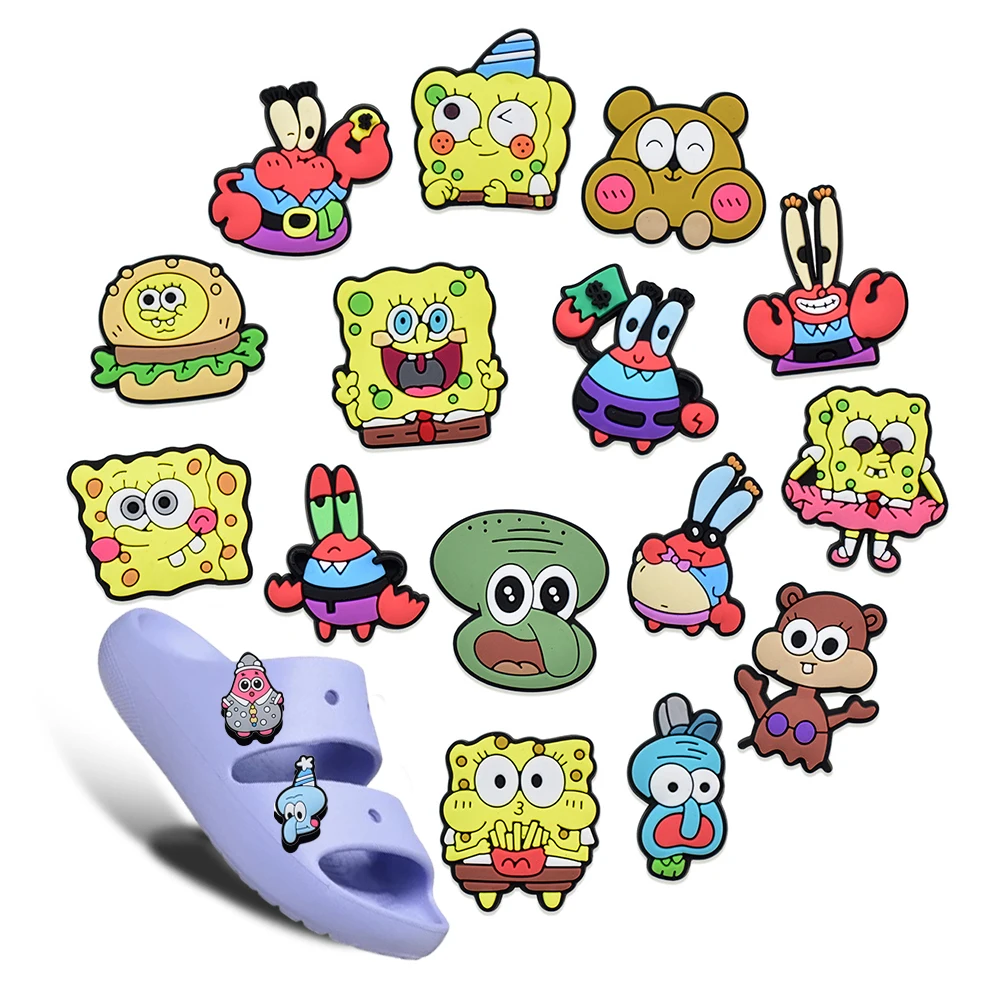 

17-204pcs/set Shoe Charms DIY Spongebob Accessories For PVC Decorations Fit to Bubble Slides Sandals Christmas gifts