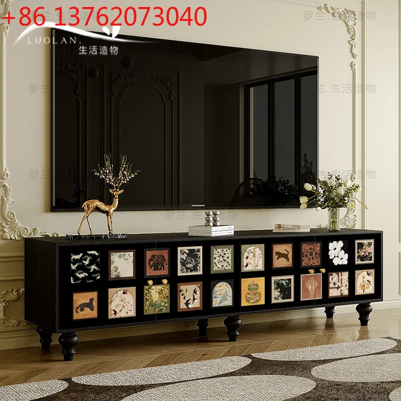 

French medieval style Bailian solid wood TV cabinet bedroom bedside storage cabinet
