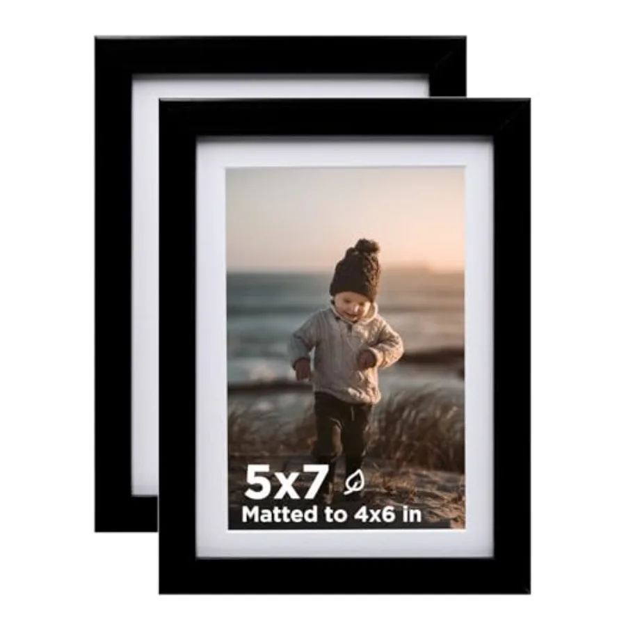 Picture Frame Set of 2, Wooden Photo Frames Matted 4x6 with Plexiglass for 4x6 with Mat or without Mat for Table and Wall Displ