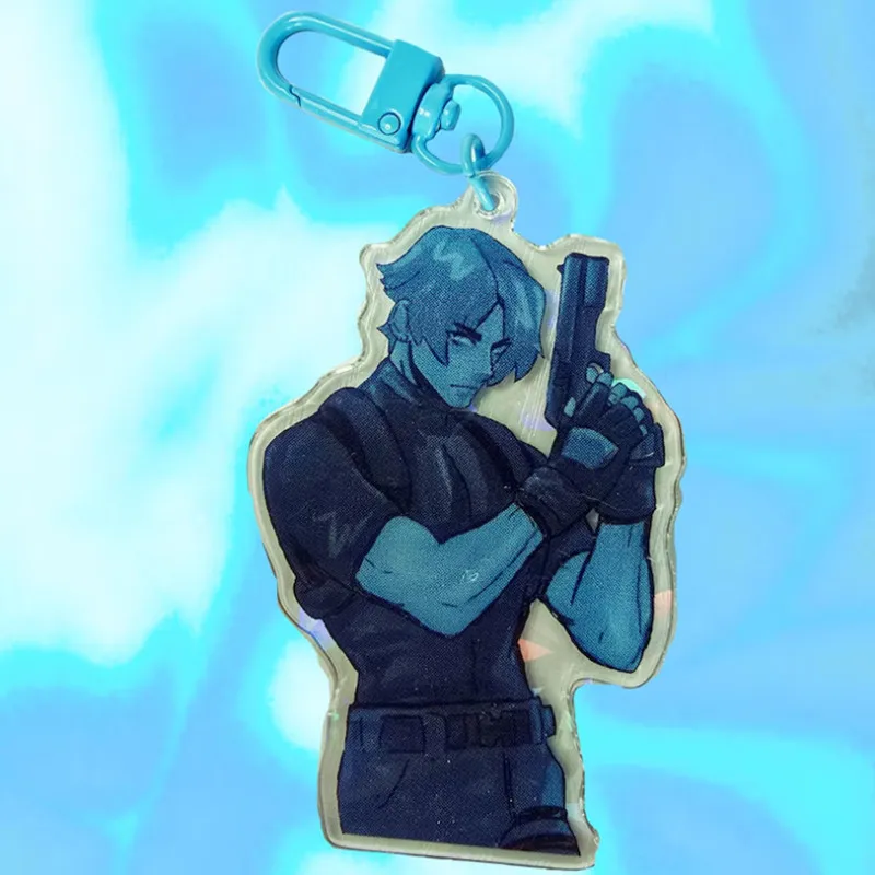 Blue Halftone Leon Kennedy Acrylic Keychain Resident Evil 4 Inspired Pendant for Phone Bag Backpack