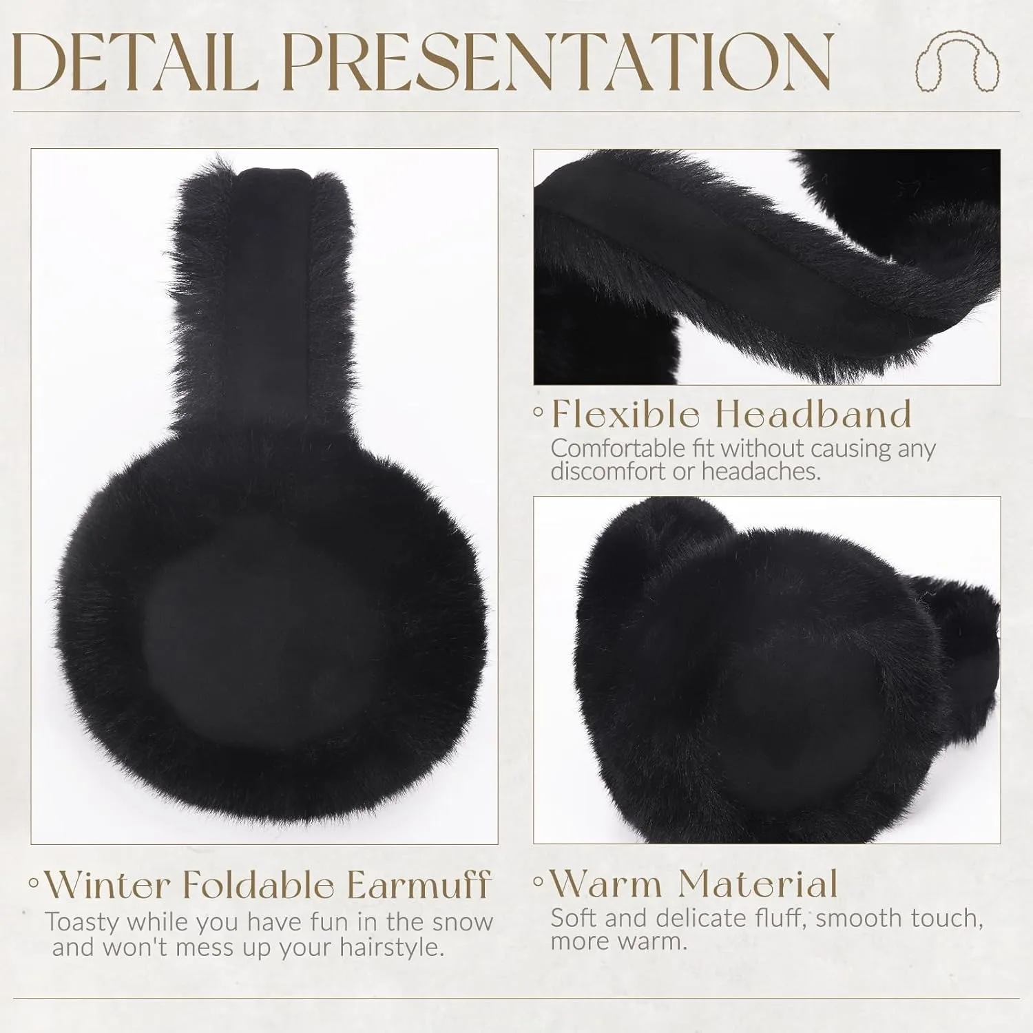 Women Suede Plush Earmuffs Wool Solid Plush Warm Outdoor Skiing Cycling Windproof Cold-Proo Winter Fluffy Ear Muffs Earflap