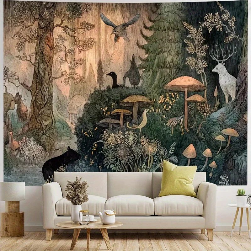 Ultra Large Forest Scene Wall Tapestry Bohemian Woodland Nature Digital Print Boho Decor Rustic Cabin Style Polyester Fabric Han