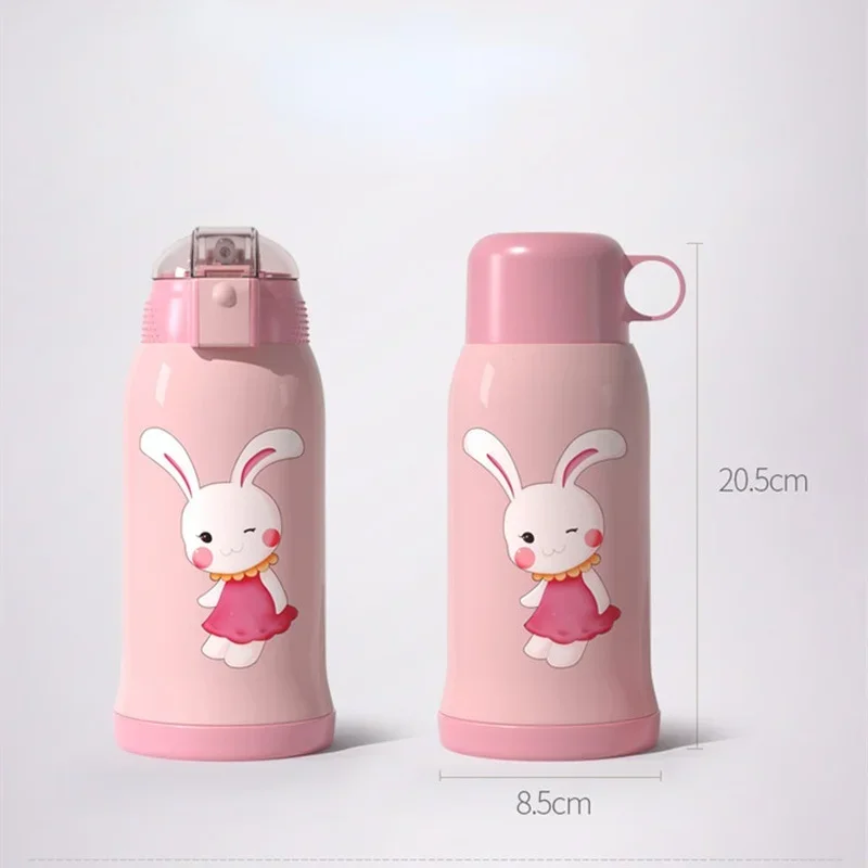 550ML Portable Cartoon Thermos Cup Smart LED Temperature Display Straw Cup for Kids 316 Stainless Steel Anti-fall Student Kettle