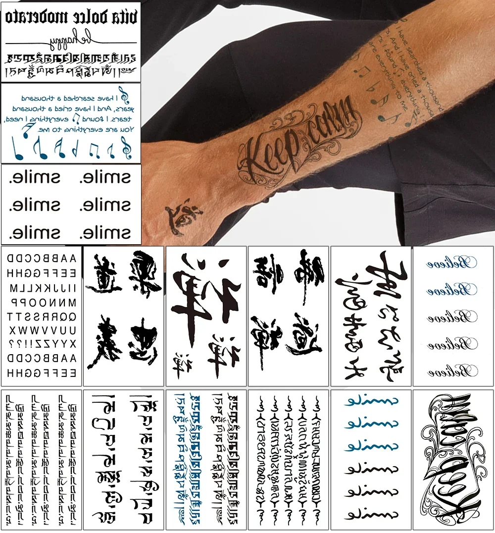 15pcs/set Waterproof Temporary Fake Tattoos Stickers Decals Text Flower Butterfly for Mens Womens Arm Fingers Sexy Cool Body Art