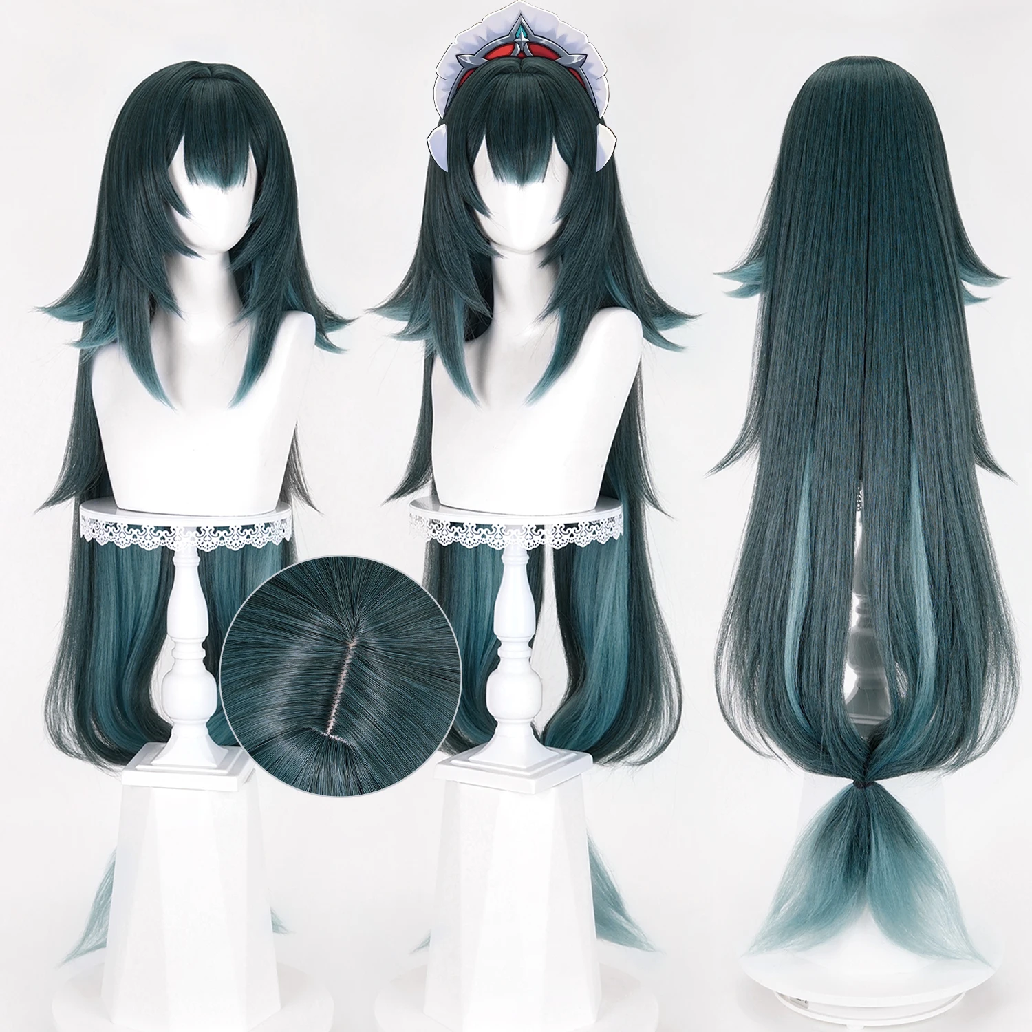 Image of Anime Danica Cosplay-Perücken, 120 cm, dunkelblaugrüne Perücke, verdicktes, gemischtes, flauschiges, hitzebeständiges Kunsthaar