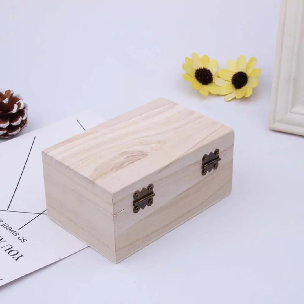 4 Sizes Plain Wooden Storage Box With Lid Square Craft Gift Boxes For Home Supply Storage Decoration For Small Sundries