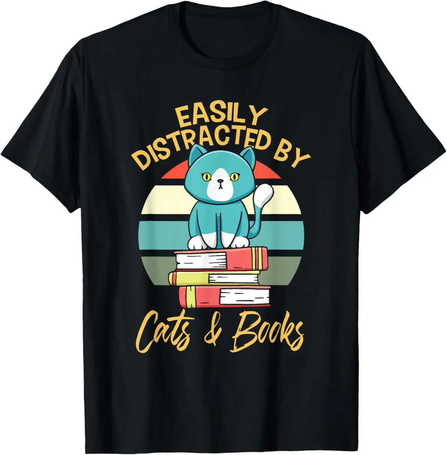 

Cat Book Cat Lover Bookworm Funny Retro T-Shirt