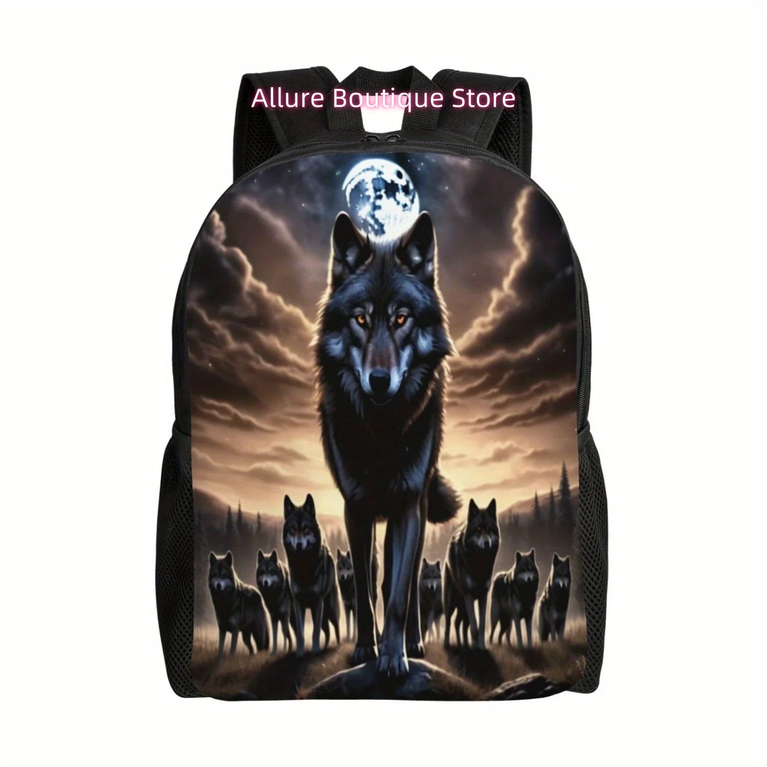 Wolf-Themed Multi-Purpose Backpack - Lightweight, Adjustable Straps for Daily Commute & Travel, Durable Polyester Laptop Bag wit