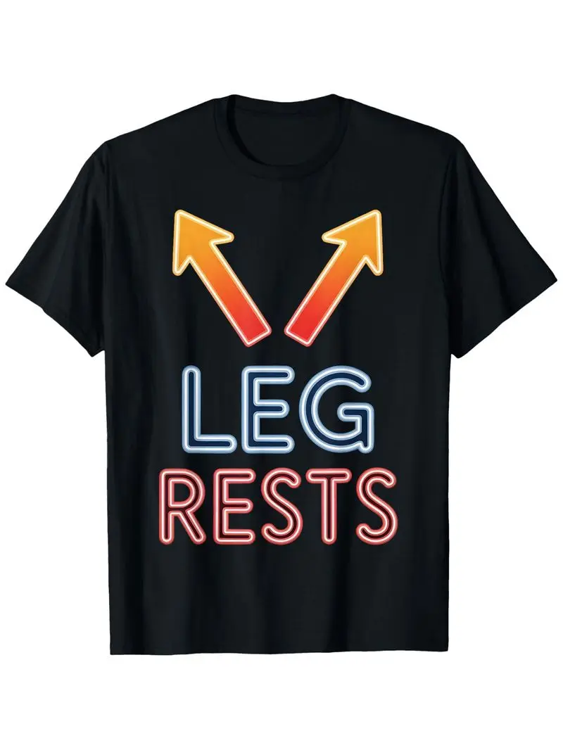 Men's Plus Size Black T-Shirt With Vibrant Orange-Red Gradient Upward Arrows And Neon 'Leg Rests' Glowing Text For Summer Wear
