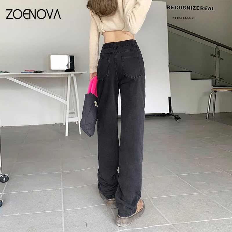 ZOENOVA Spring Korean Vintage Women's Jeans Street Casual Cool Girl Straight Wide Leg Pants Retro High Waist Versatile Trousers