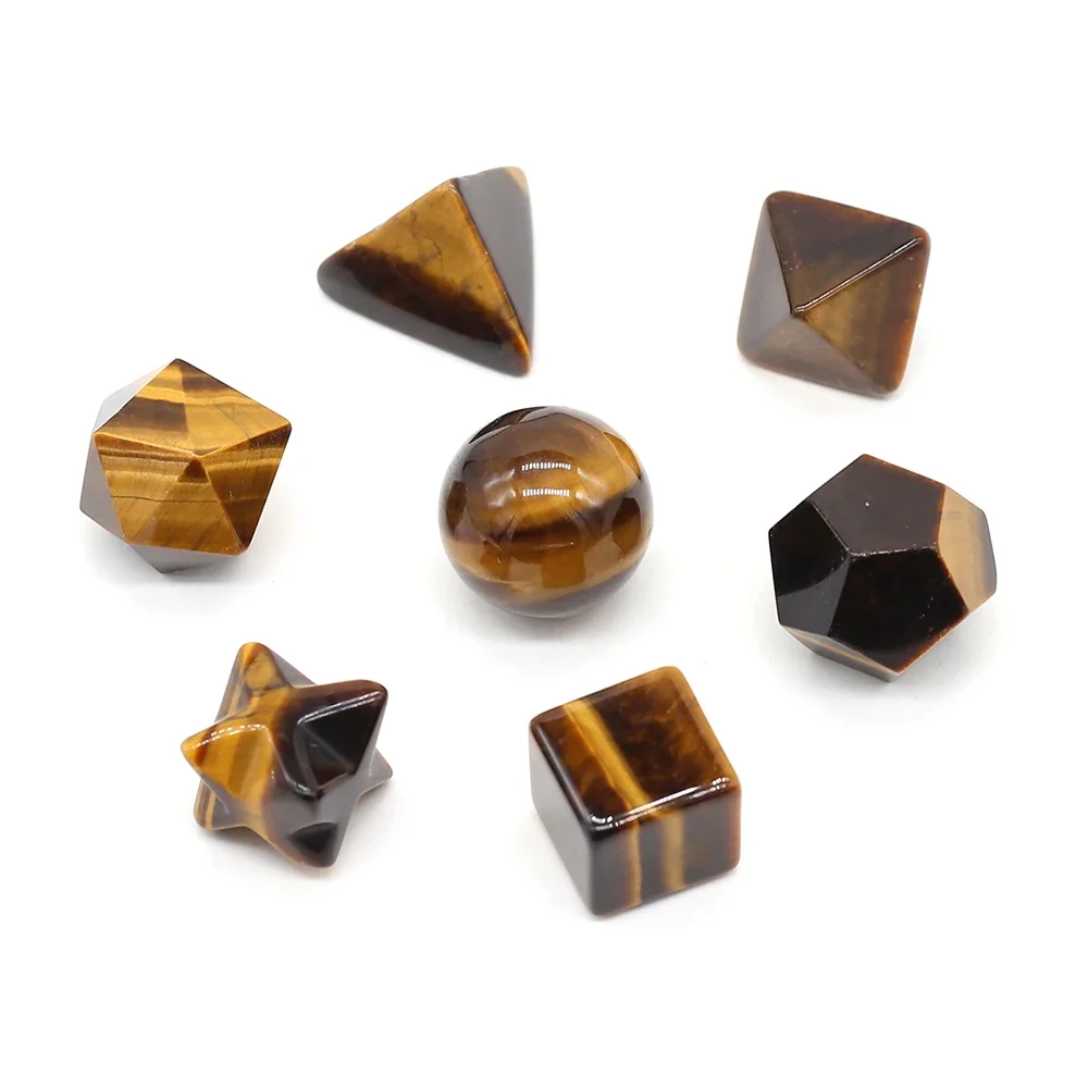 7PCS Natural Semi Precious Tiger Eye Stone Triangular Square and Circular Jewelry Ornaments for Home Decoration