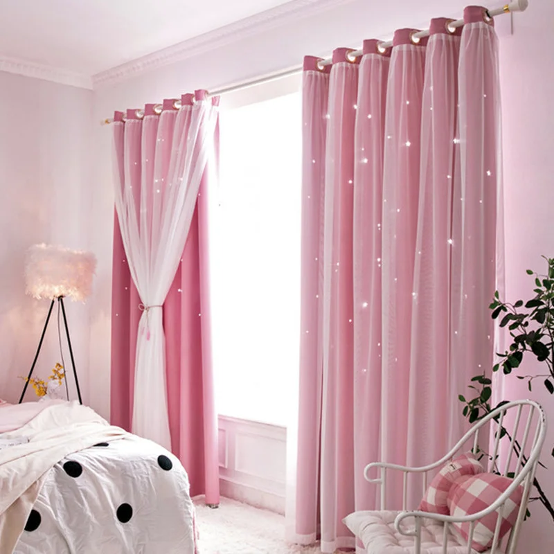 

Pink Double Layer Blackout Curtains Grommet Top Drapes Thermal Insulated Blackout Window Curtain for Bedroom Living Room