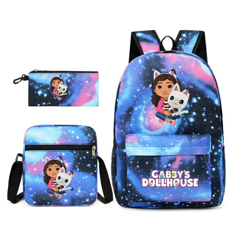 3 ชิ้น/เซ็ต Gabby Dollhouses กระเป๋าเป้สะพายหลัง Meesenger กระเป๋าผู้หญิงนักเรียน Bookbag วัยรุ่นโรงเรียนกระเป๋าสบายชุดเดินทาง