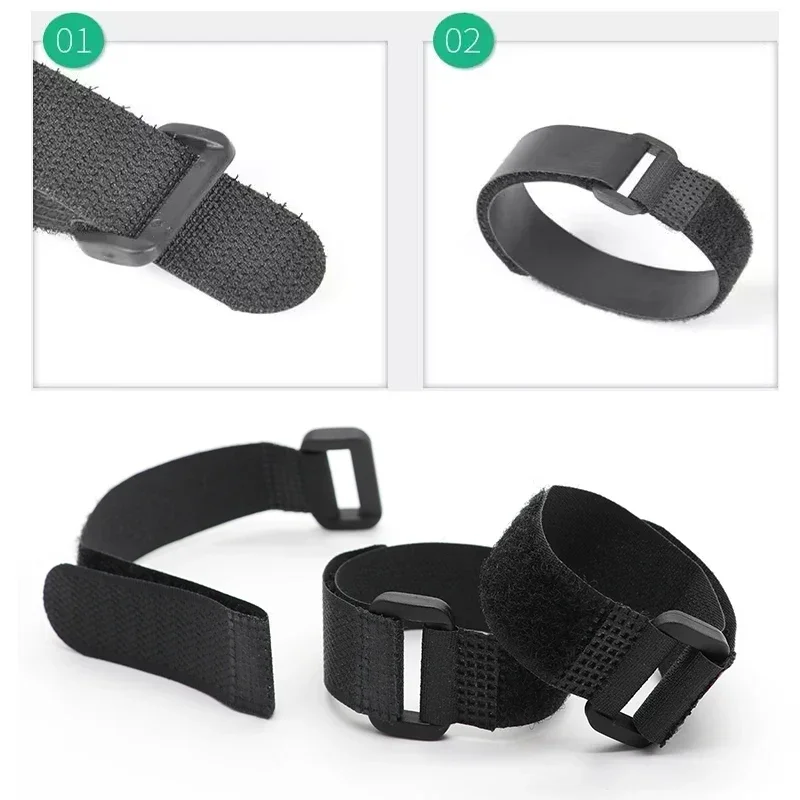 Black Reusable Nylon Fastening Cable Ties Hook Loop Adjustable Self-Adhesive Securing Strap Fastener Tape Cable Cord Management