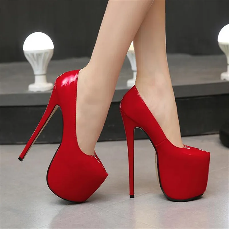 35-44 Size Women Super High Heels 18cm Shoes Concise 8CM Platforms Shoes Pumps Wedding Party Sexy Leather Heel Shoes Zapatos