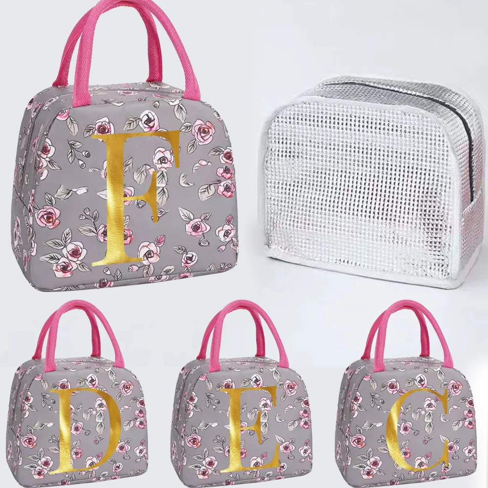 

Lunch Bag Large Capacity Food Thermal Insulated Bags Picnic Food Pouch Letter Series Simple Practical Office Bento Pouch