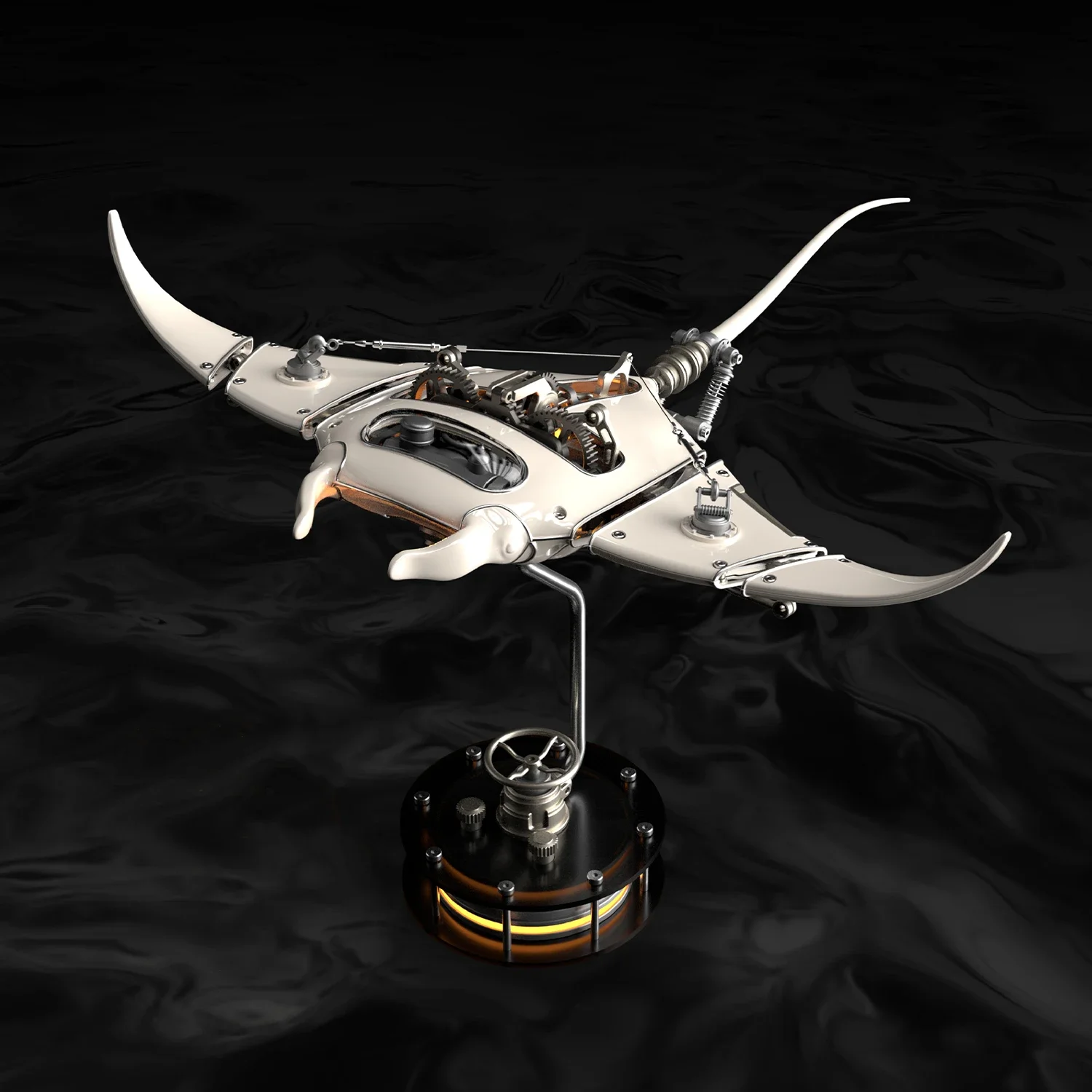 NF Mechanical Manta Ray Assembly Model White Pure Metal Electric Drive Handmade Model Toy Art Ornaments
