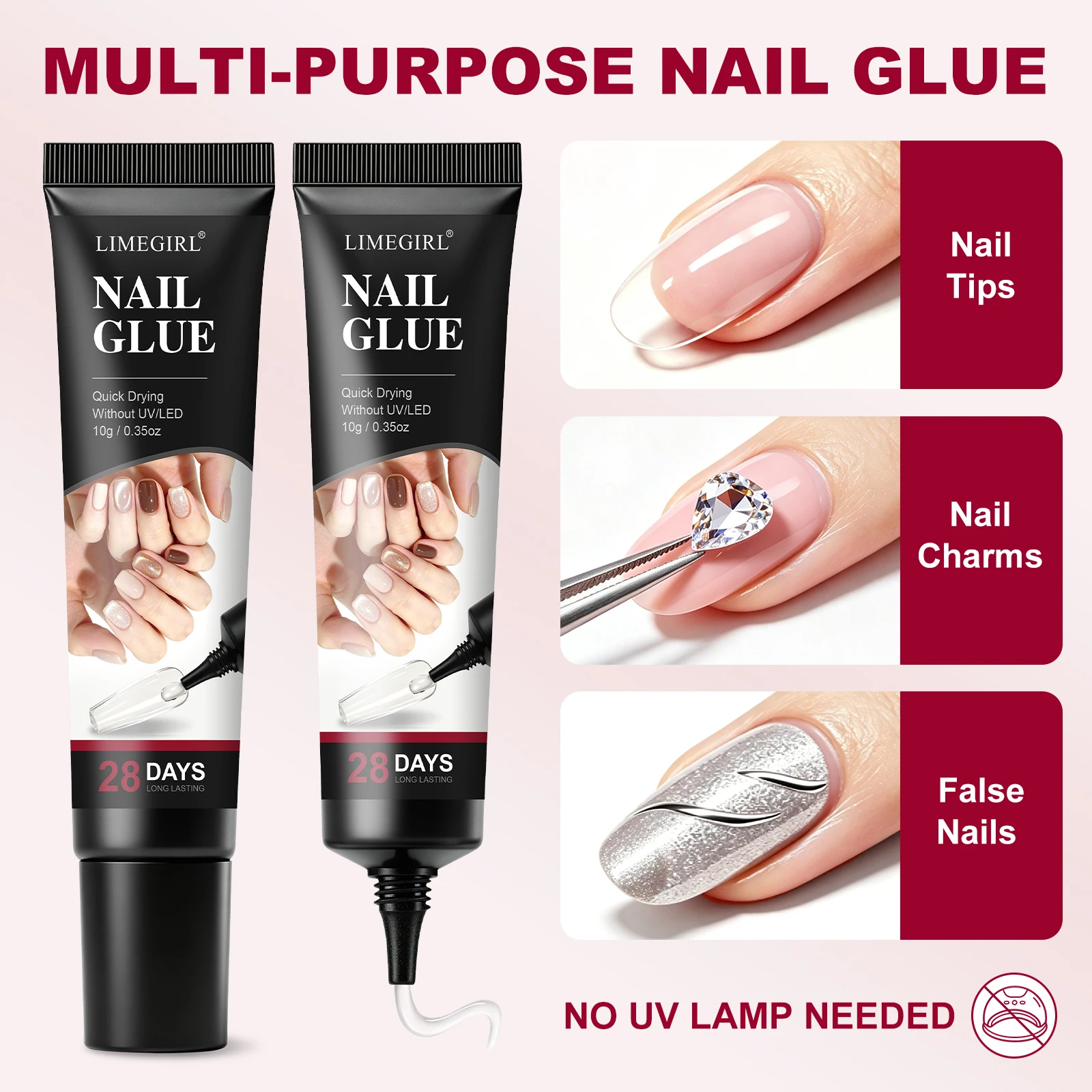 LIMEGIRL 10g Quick Drying Nail Glue No Need UV LED Nail Glue for Nail Charm 3D Nails Gel Decoration Gem Nail Art Diamonds Glue