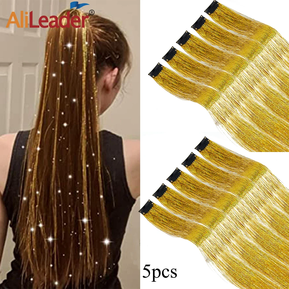 

5 шт., синтетическая заколка для наращивания волос, блестящая блестящая сказочная мишура для волос, комплект, термостойкая одна заколка, шиньон