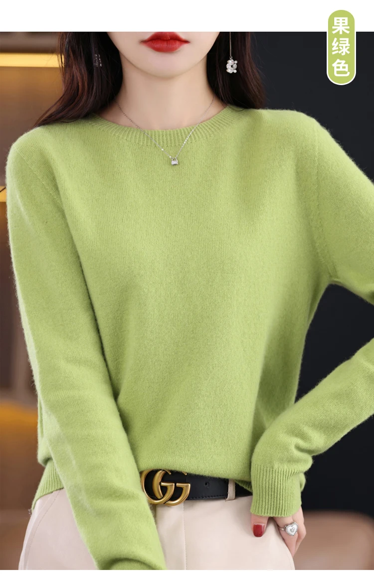 2026 New Cashmere Basic Top Long Sleeve Women O-Neck Knitted Sweater 100% Pure Merino Wool Pullover Clothing Knitwear Traf