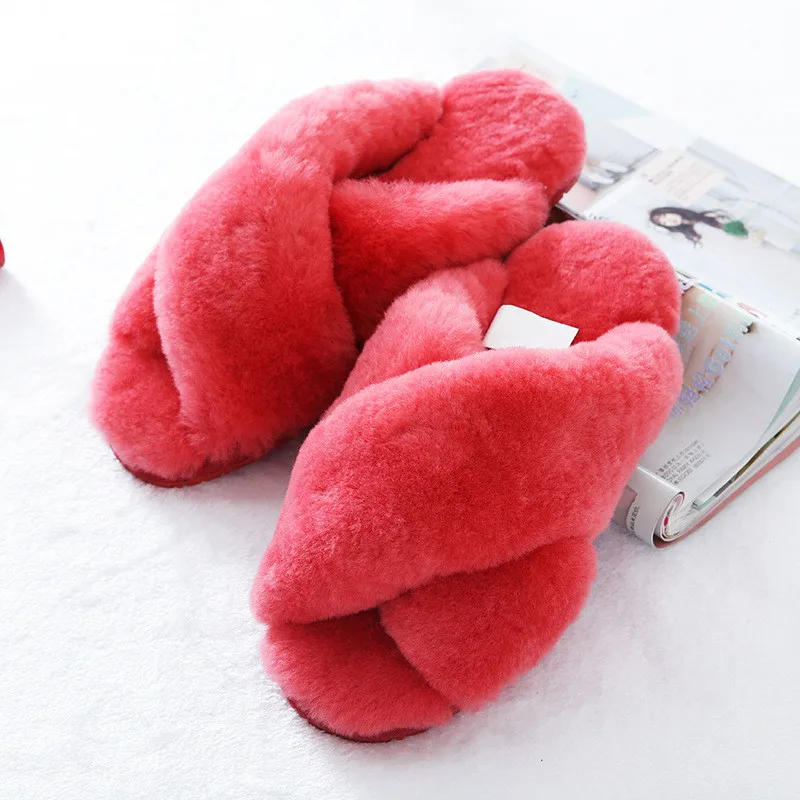 Real Wool 2023 Natural Sheepskin Home Slipper Winter Women Indoor Slippers Fur Slippers Wool Flip Flops Slipper Lady Home Shoes